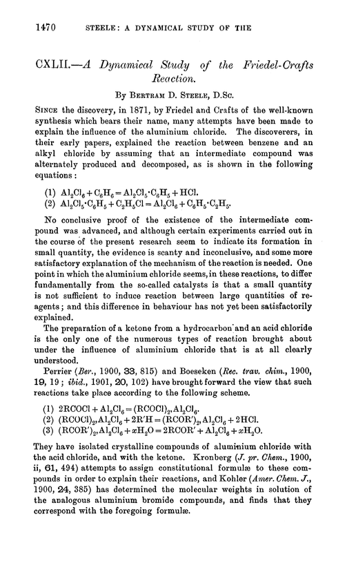 CXLII.—A dynamical study of the Friedel-Crafts reaction