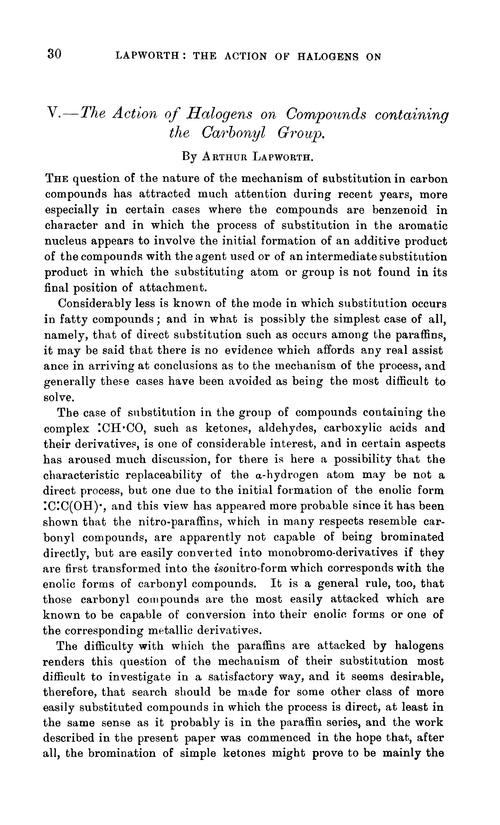 V.—The action of halogens on compounds containing the carbonyl group