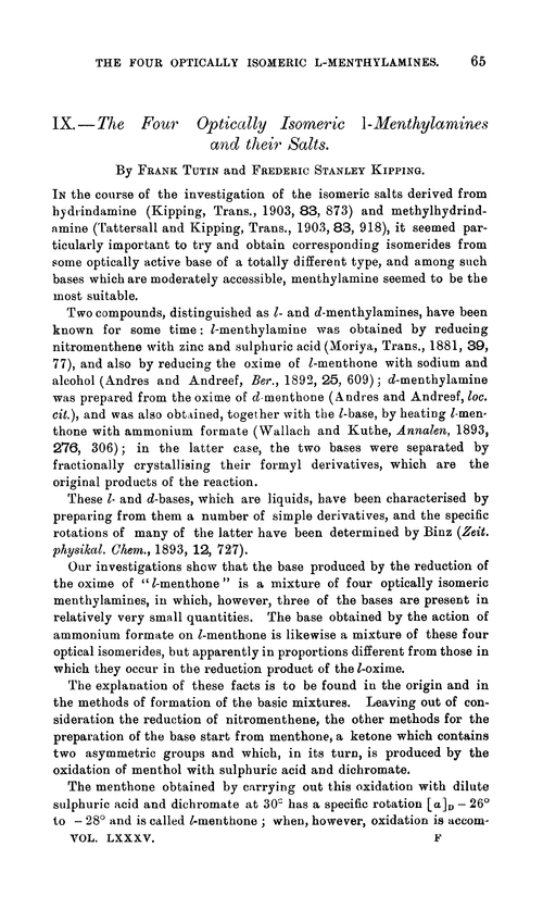 IX.—The four optically isomeric l-menthylamines and their salts