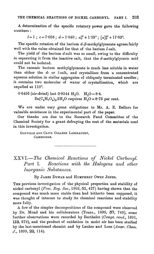 XXVI.—The chemical reactions of nickel carbonyl. Part I. Reactions with the halogens and other inorganic substances