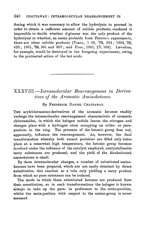 XXXVIII.—Intramolecular rearrangement in derivatives of the aromatic aminoketones