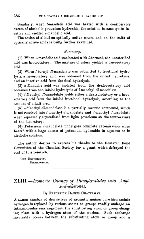 XLIII.—Isomeric change of diacylanilides into acylaminoketones
