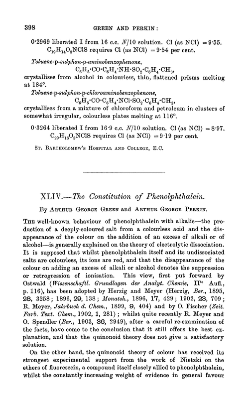 XLIV.—The constitution of phenolphthalein