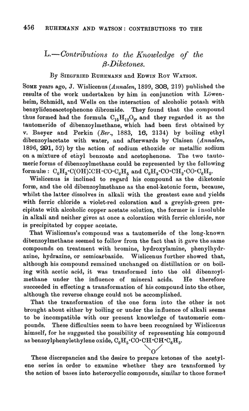 L.—Contributions to the knowledge of the β-diketones