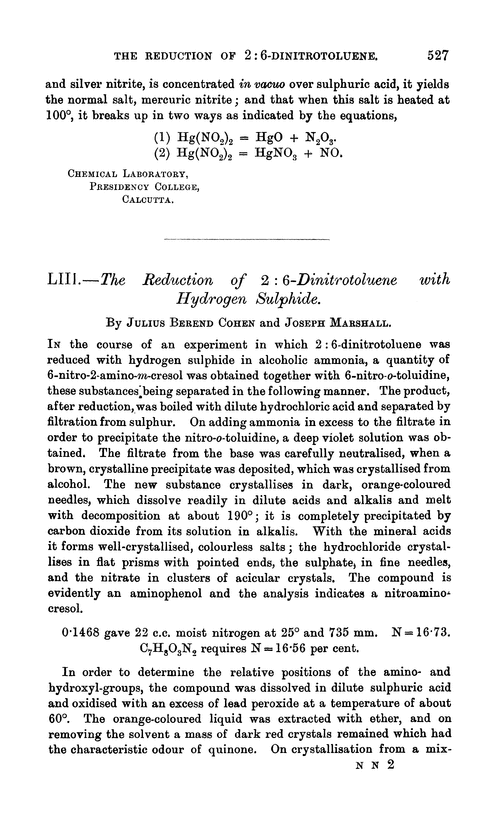 LIII.—The reduction of 2 : 6-dinitrotoluene with hydrogen sulphide