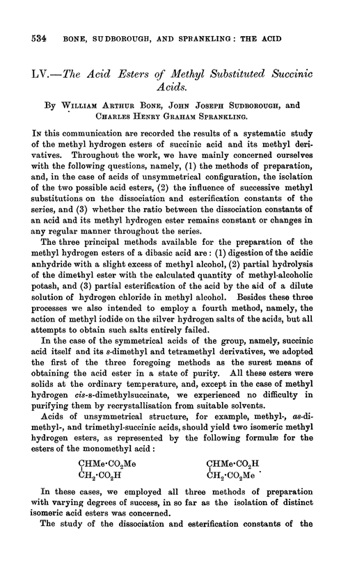 LV.—The acid esters of methyl substituted succinic acids