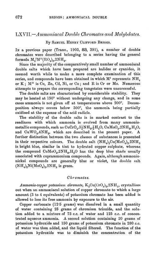 LXVII.—Ammoniacal double chromates and molybdates