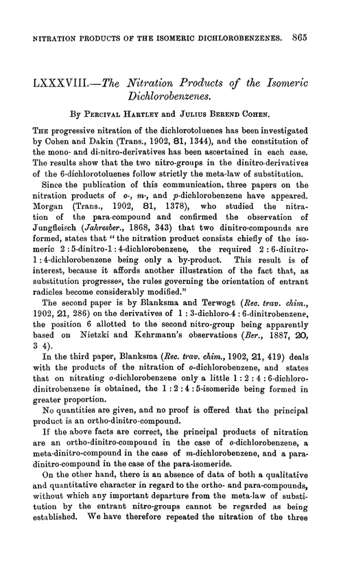 LXXXVIII.—The nitration products of the isomeric dichlorobenzenes