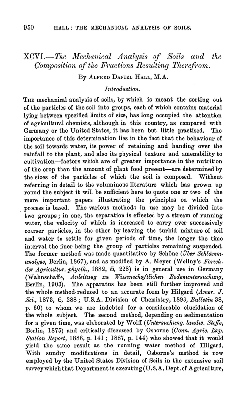 XCVI.—The mechanical analysis of soils and the composition of the fractions resulting therefrom
