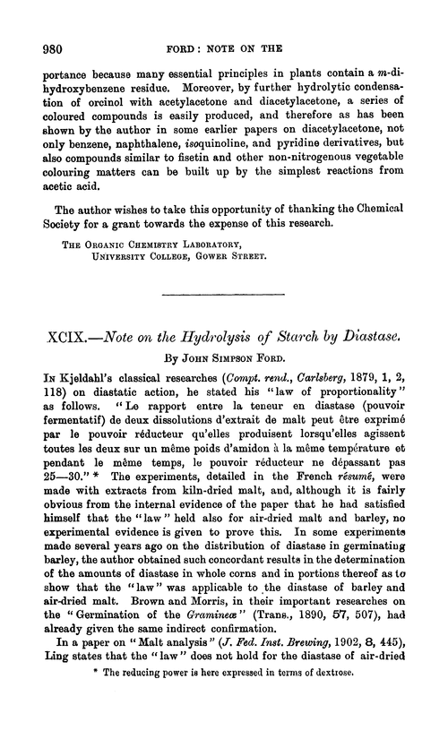 XCIX.—Note on the hydrolysis of starch by diastase