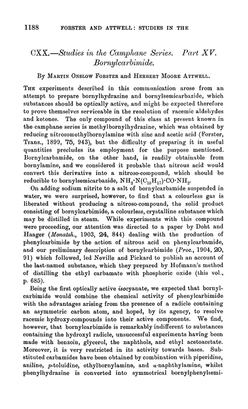 CXX.—Studies in the camphane series. Part XV. Bornylcarbimide