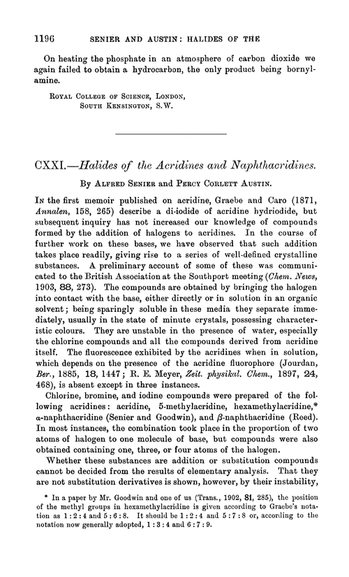 CXXI.—Halides of the acridines and naphthacridines