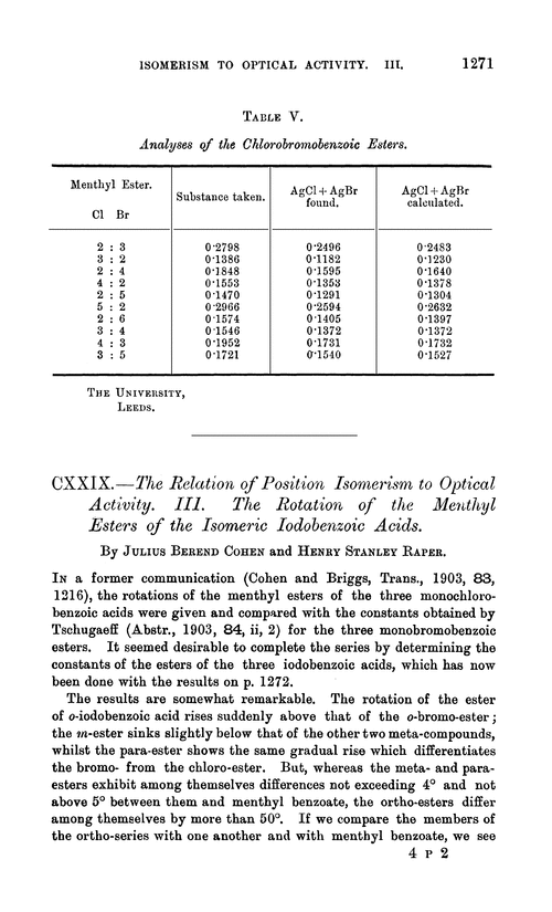 CXXIX.—The relation of position isomerism to optical activity. III. The rotation of the menthyl esters of the isomeric iodobenzoic acids