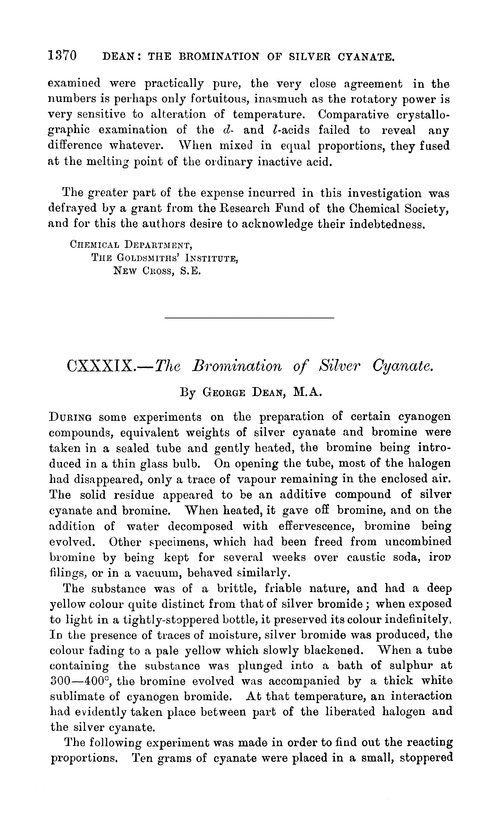 CXXXIX.—The bromination of silver cyanate