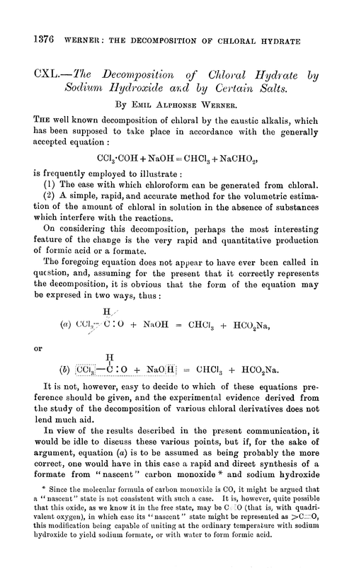 CXL.—The decomposition of chloral hydrate by sodium hydroxide and by certain salts