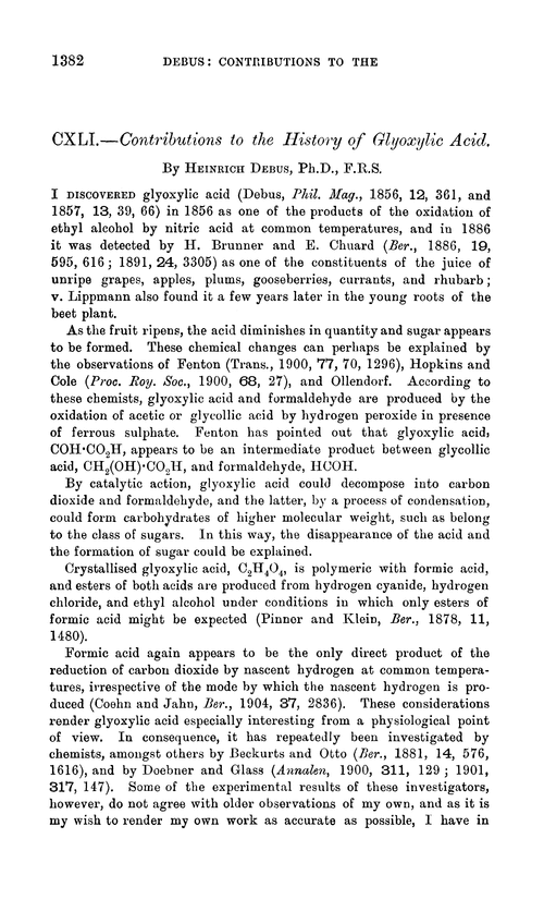 CXLI.—Contributions to the history of glyoxylic acid