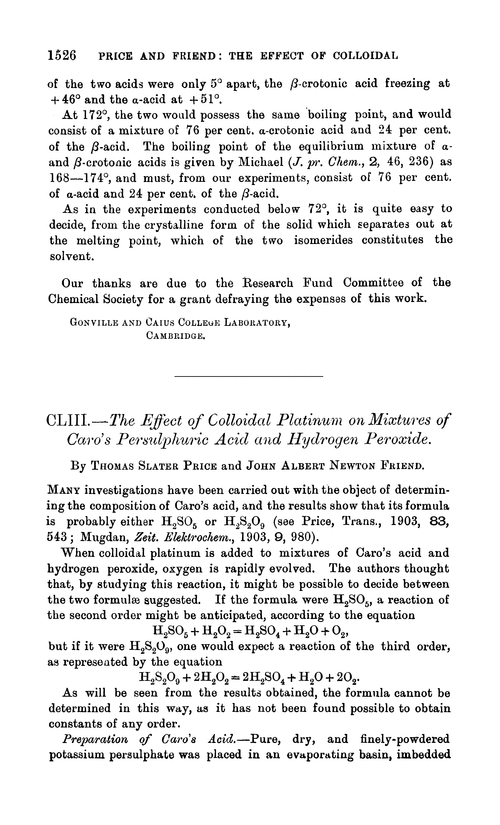 CLIII.—The effect of colloidal platinum on mixtures of Caro's persulphuric acid and hydrogen peroxide
