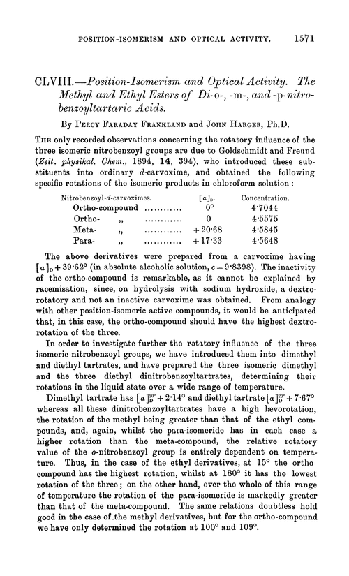 CLVIII.—Position-isomerism and optical activity. The methyl and ethyl esters of di-o-, -m-, and -p-nitrobenzoyltartaric acids