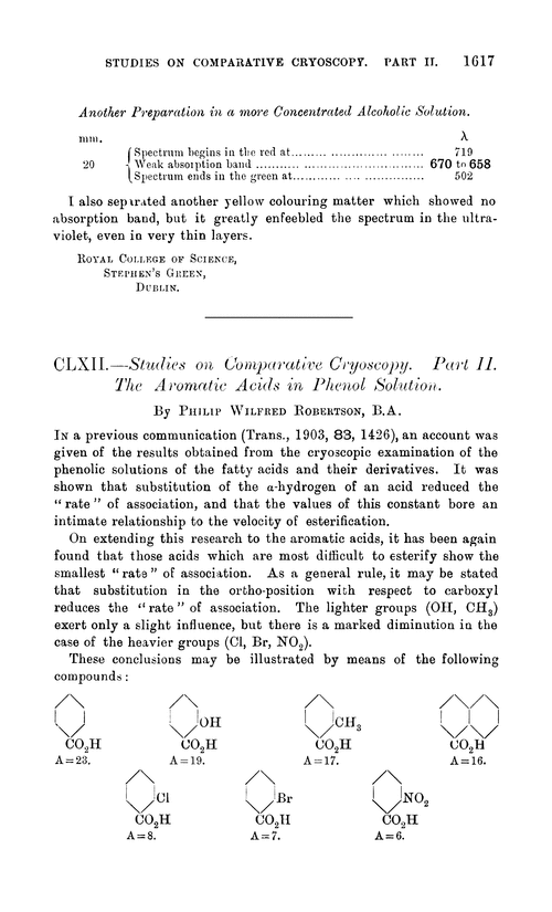 CLXII.—Studies on comparative cryoscopy. Part II. The aromatic acids in phenol solution