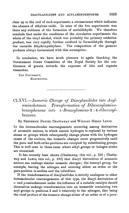 CLXVI.—Isomeric change of diacylanilides into acylaminoketones. Transformation of dibenzoylaminobenzophenone into 1-benzoylamino-2 : 4-dibenzoylbenzene