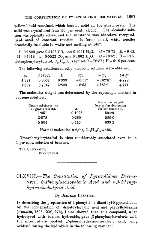 CLXVIII.—The constitution of pyrazolidone derivatives: β-phenylazoisovaleric acid and s-β-phenylhydrazinobutyric acid