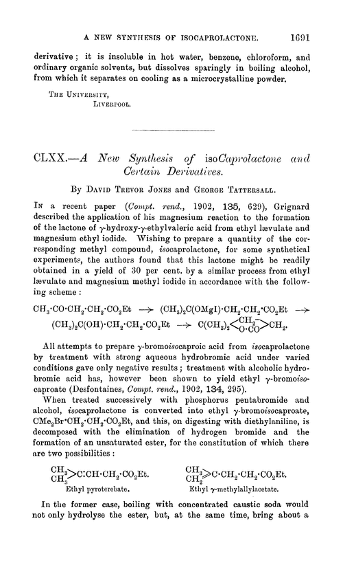 CLXX.—A new synthesis of isocaprolactone and certain derivatives