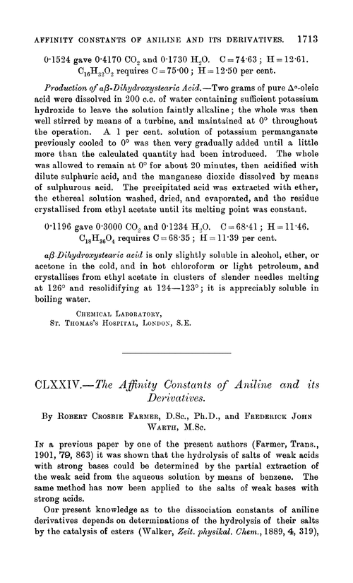 CLXXIV.—The affinity constants of aniline and its derivatives