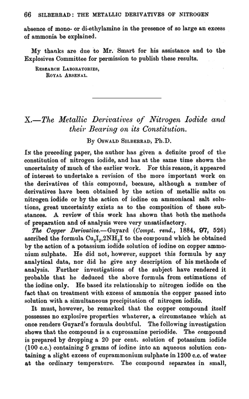 X.—The metallic derivatives of nitrogen iodide and their bearing on its constitution