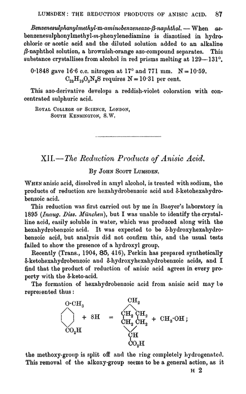 XII.—The reduction products of anisic acid