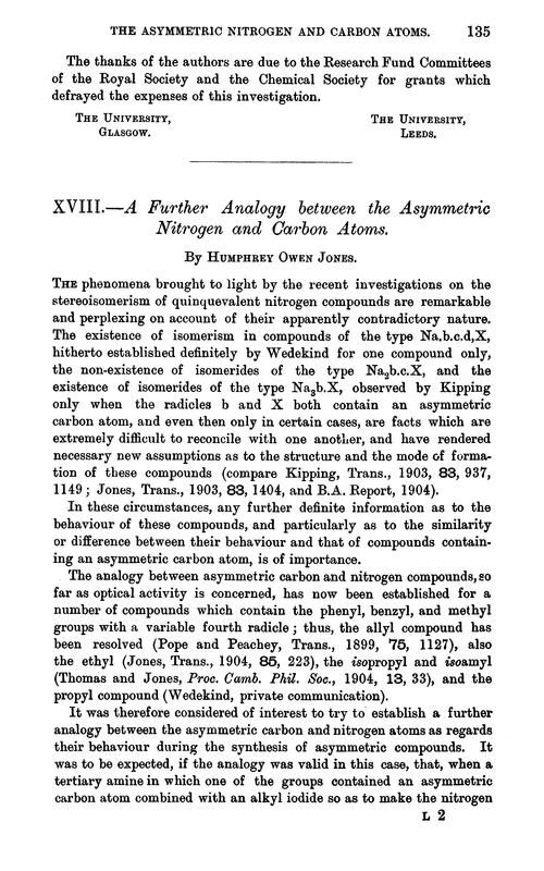XVIII.—A further analogy between the asymmetric nitrogen and carbon atoms