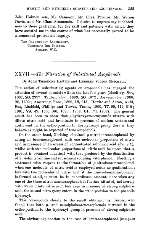 XXVII.—The nitration of substituted azophenols