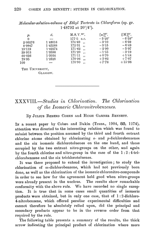 XXXVIII.—Studies in chlorination. The chlorination of the isomeric chloronitrobenzenes