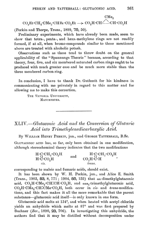 XLIV.—Glutaconic acid and the conversion of glutaric acid into trimethylenedicarboxylic acid