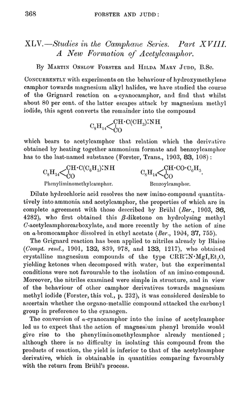 XLV.—Studies in the camphane series. Part XVIII. A new formation of acetylcamphor