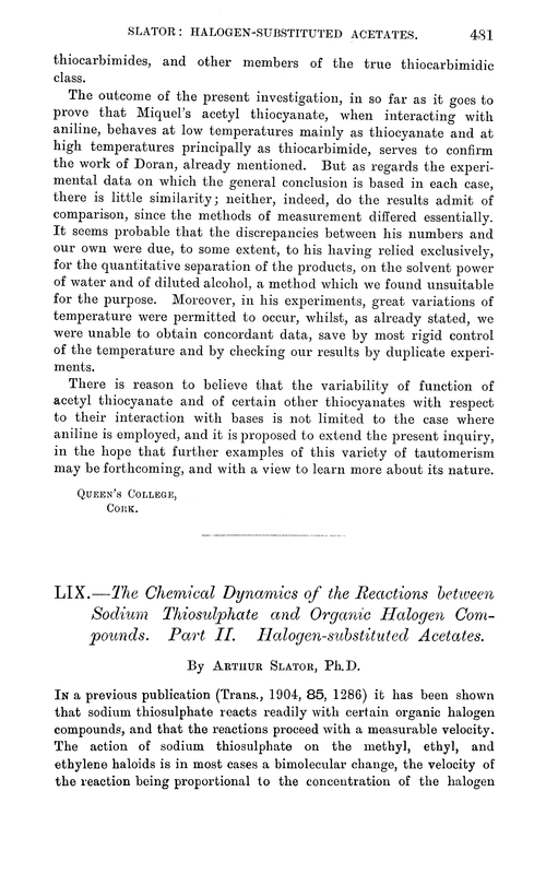 LIX.—The chemical dynamics of the reactions between sodium thiosulphate and organic halogen compounds. Part II. Halogen-substituted acetates