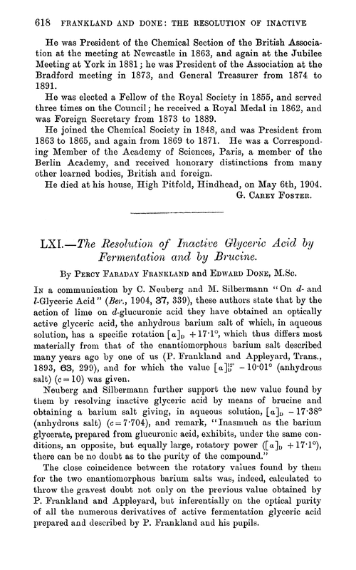 LXI.—The resolution of inactive glyceric acid by Fermentation and by Brucine