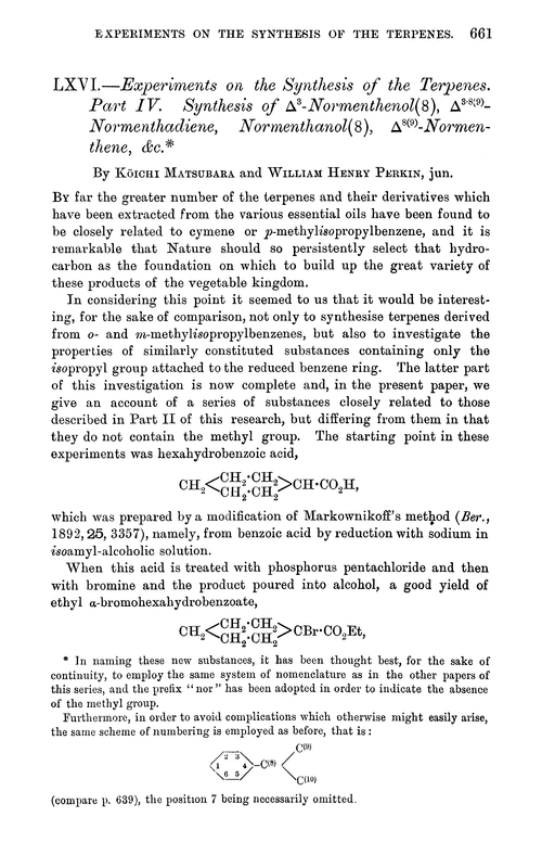LXVI.—Experiments on the synthesis of the terpenes. Part IV. Synthesis of Δ3-normenthenol(8), Δ3-8(9)-normenthadiene, normenthanol(8), Δ8(9)-normenthene, &c