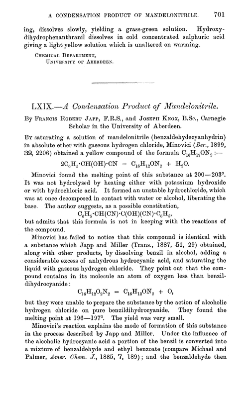 LXIX.—A condensation product of mandelonitrile