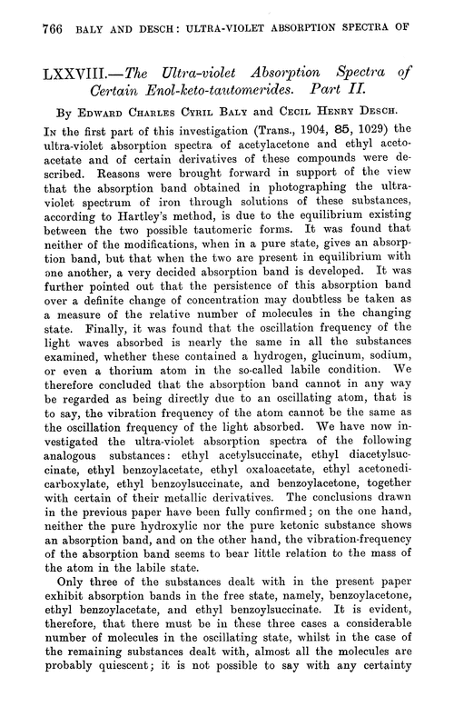 LXXVIII.—The ultra-violet absorption spectra of certain enol-keto-tautomerides. Part II