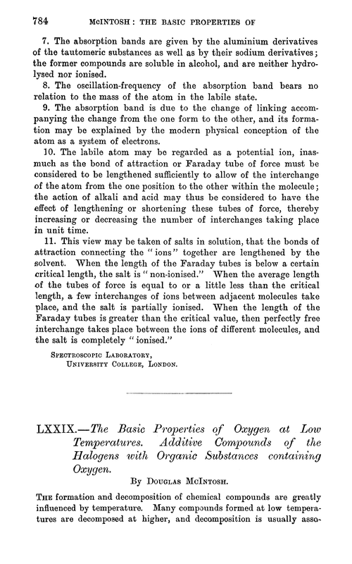 LXXIX.—The basic properties of oxygen at low temperatures. Additive compounds of the halogens with organic substances containing oxygen