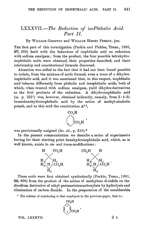 LXXXVII.—The reduction of isophthalic acid. Part II