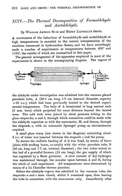 XCIV.—The thermal decomposition of formaldehyde and acetaldehyde