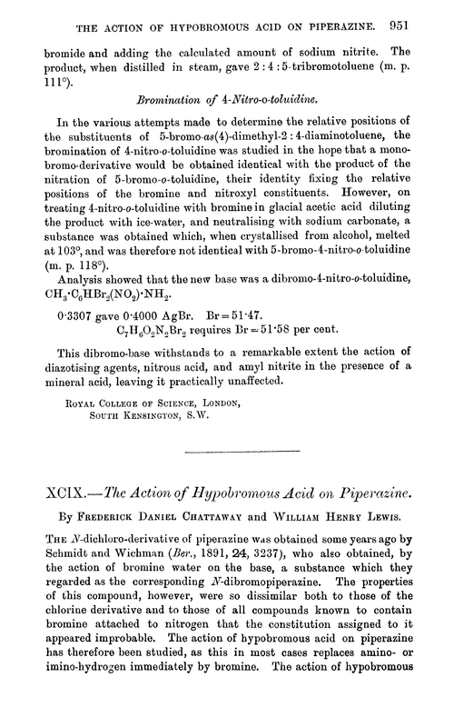 XCIX.—The action of hypobromous acid on piperazine