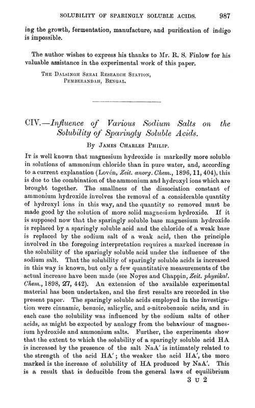 CIV.—Influence of various sodium salts on the solubility of sparingly soluble acids