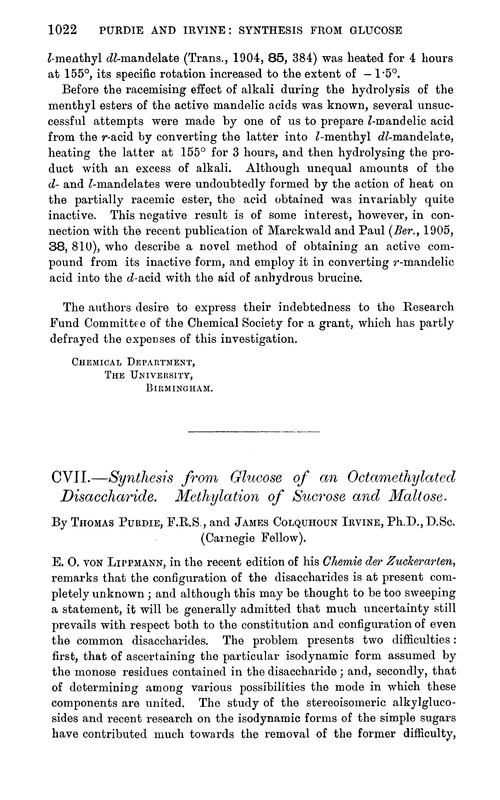 CVII.—Synthesis from glucose of an octamethylated disaccharide. Methylation of sucrose and maltose