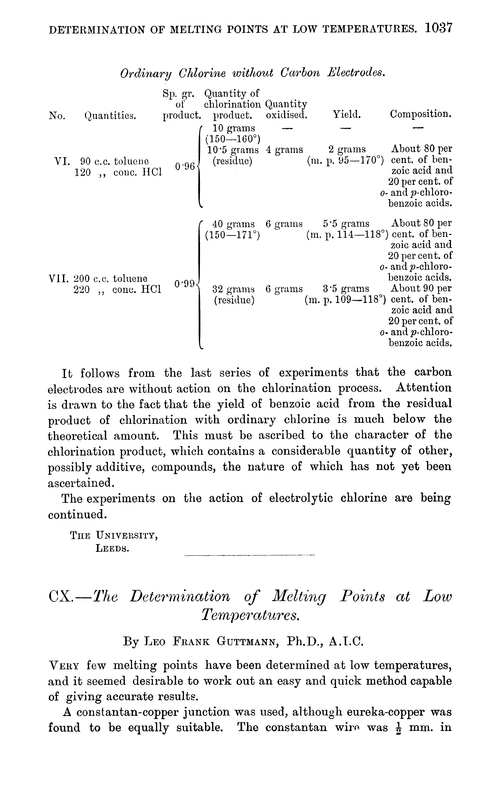 CX.—The determination of melting points at low temperatures