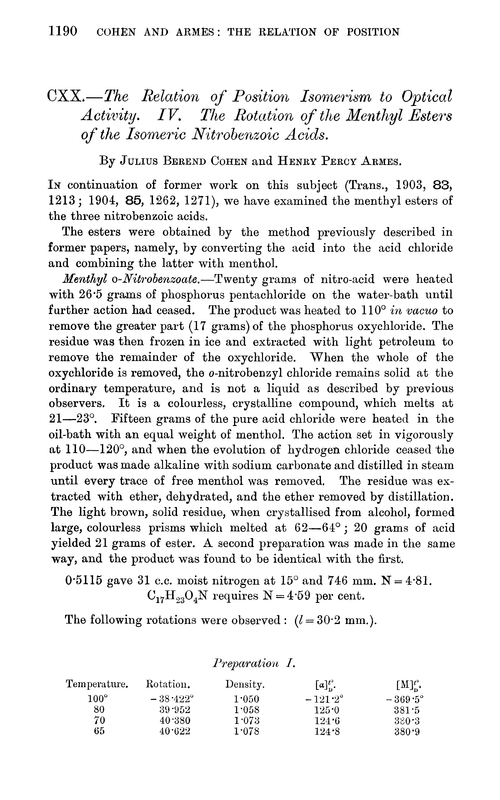 CXX.—The relation of position isomerism to optical activity. IV. The rotation of the menthyl esters of the isomeric nitrobenzoic acids