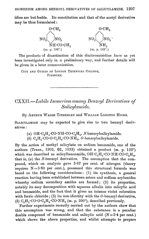 CXXII.—Labile isomerism among benzoyl derivatives of salicylamide