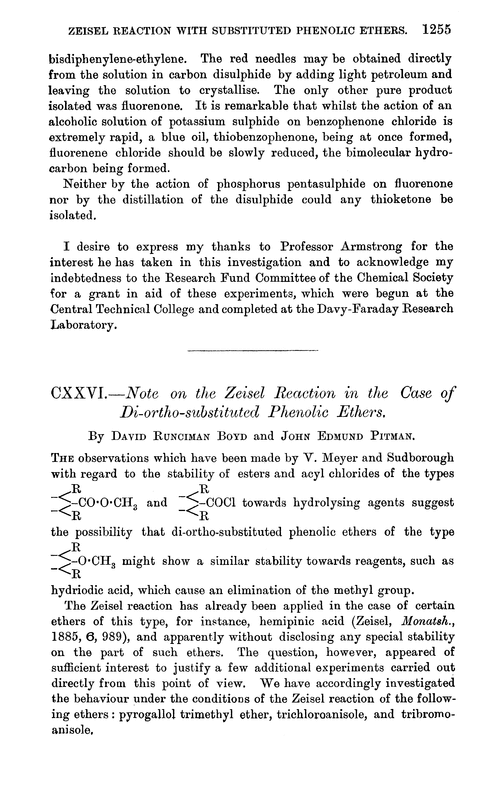 CXXVI.—Note on the Zeisel reaction in the case of di-ortho-substituted phenolic ethers