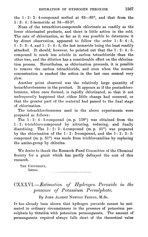 CXXXVI.—Estimation of hydrogen peroxide in the presence of potassium persulphate